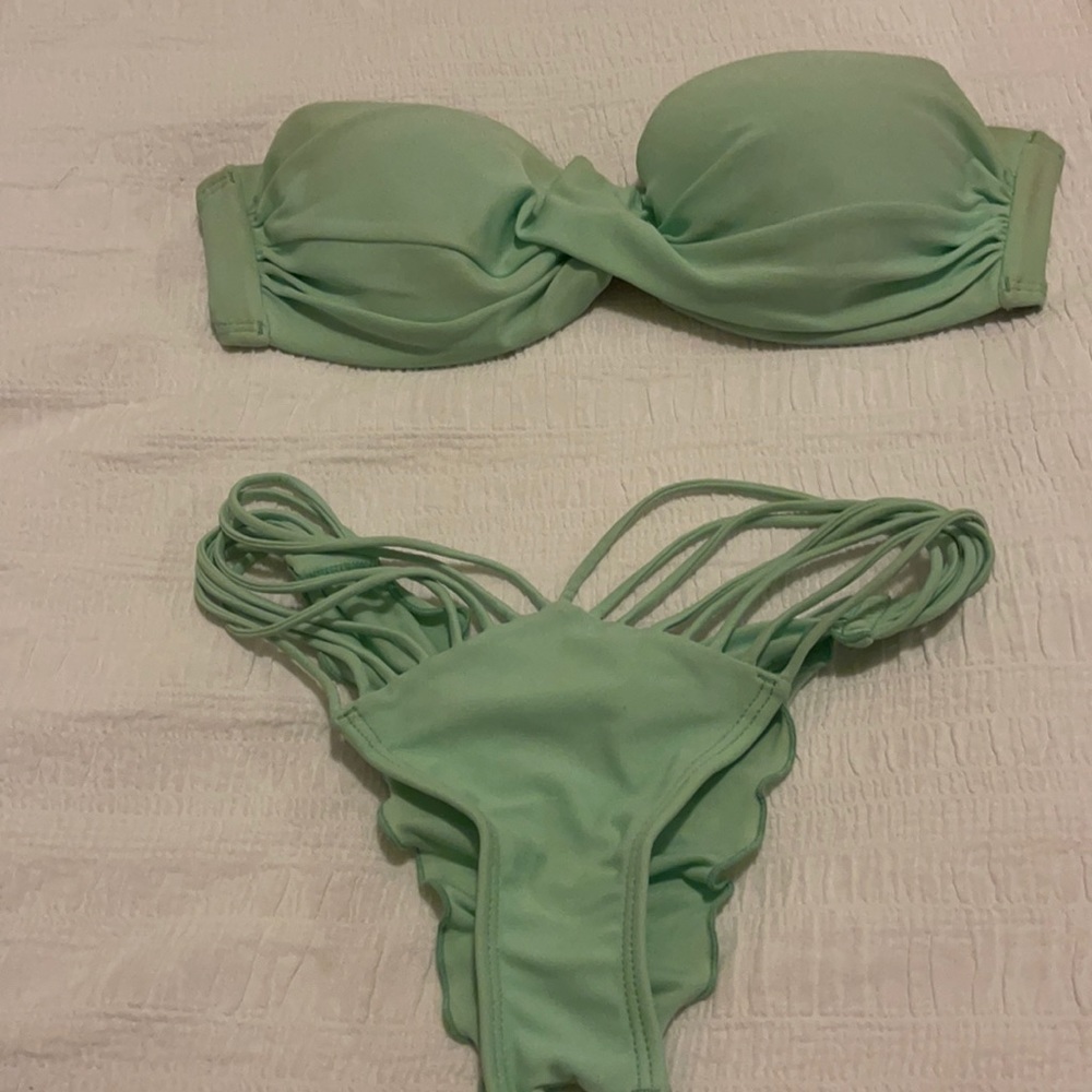 Luli fama strapless mint green bikini